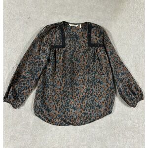 Soft‎ Surroundings Small Blouse Blue Brown Cheetah EUC